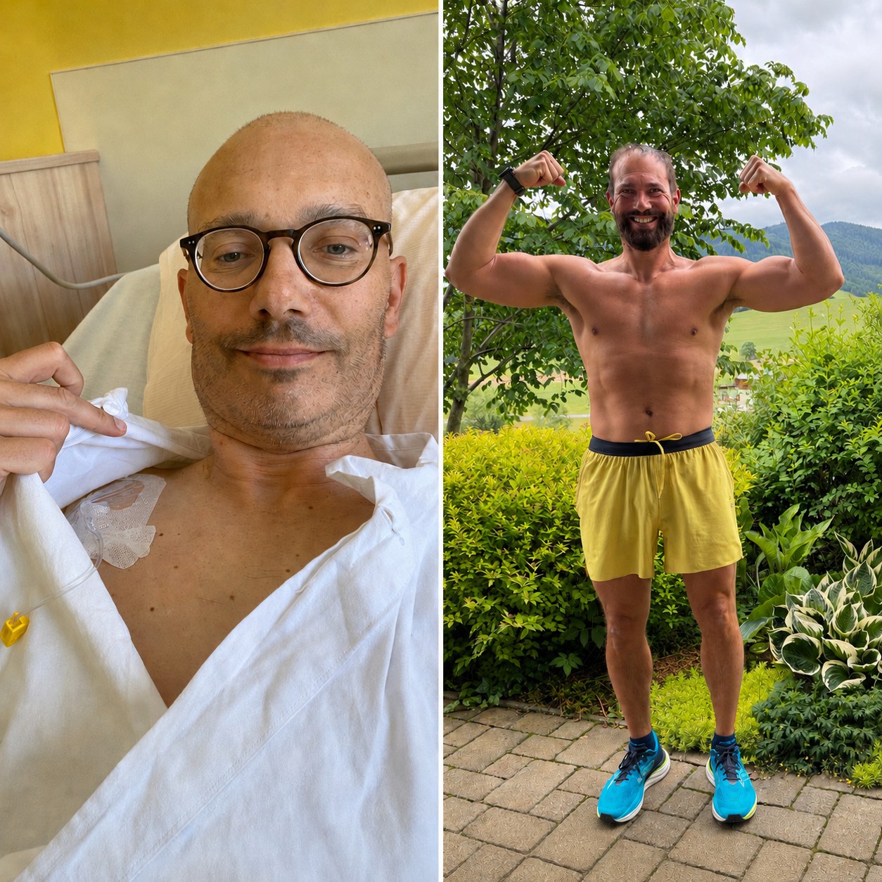 Klemens F. Hofer während der Leukämiebehandlung und später zurück im Leben